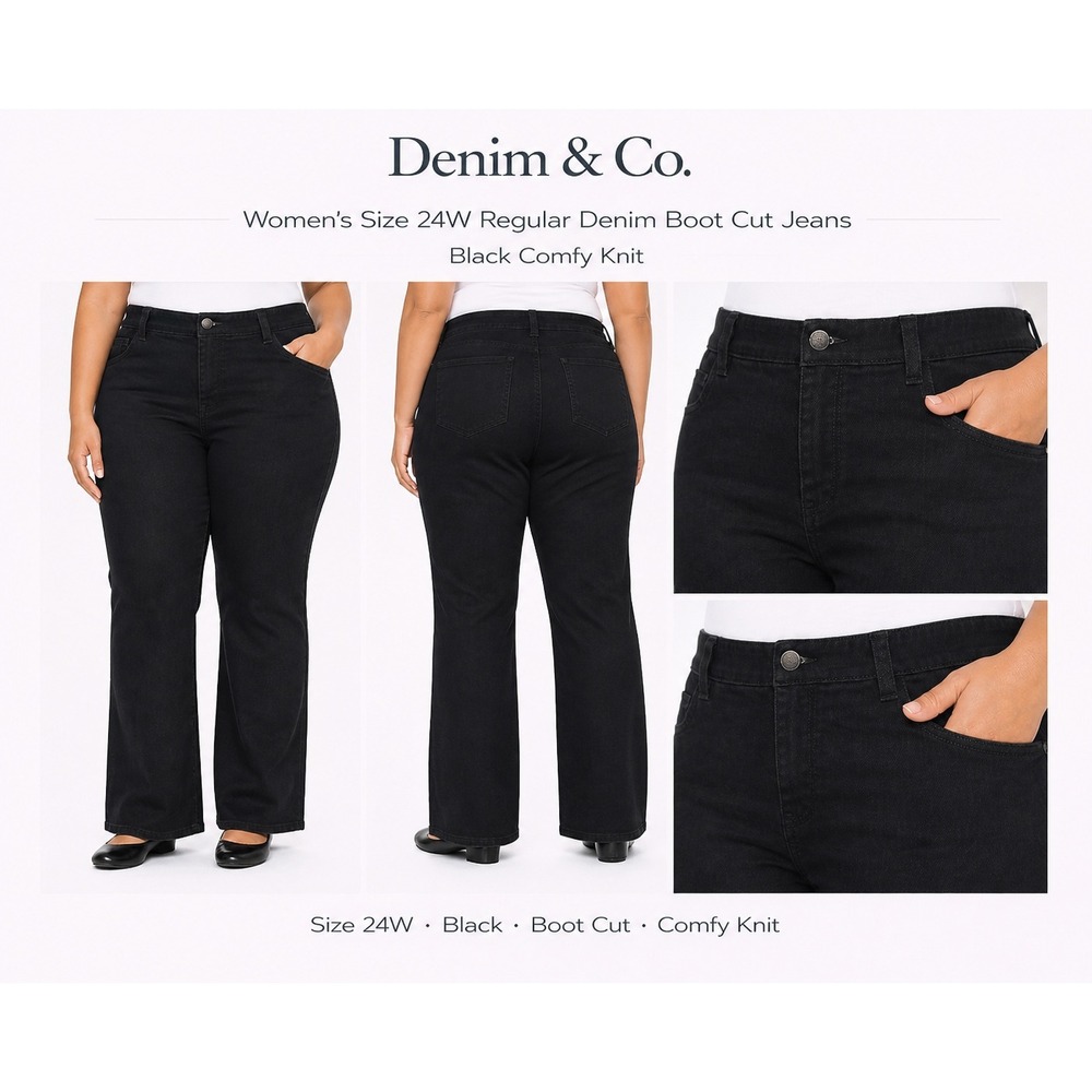 Denim & Co Womens Black Comfy Knit Boot Cut Jeans Size‎ 24W Regular A220699 NWT